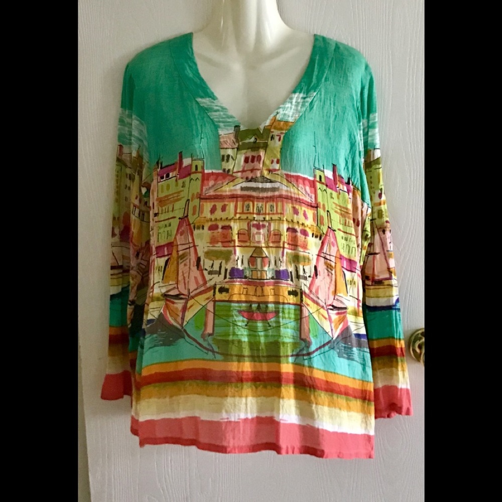 Cato long sleeve top very artistic detail size Large 💋green orange summe